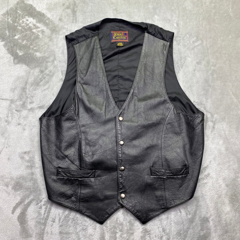 Dual Control Black Genuine Leather Vest Size Large Motorcycle Biker Grunge Retro